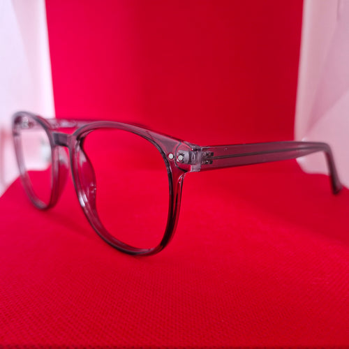 Armazón de Acetato gris transparente marca ALTERNA + Cristales Ópticos CR39 con capa AR, protección 100% UV.